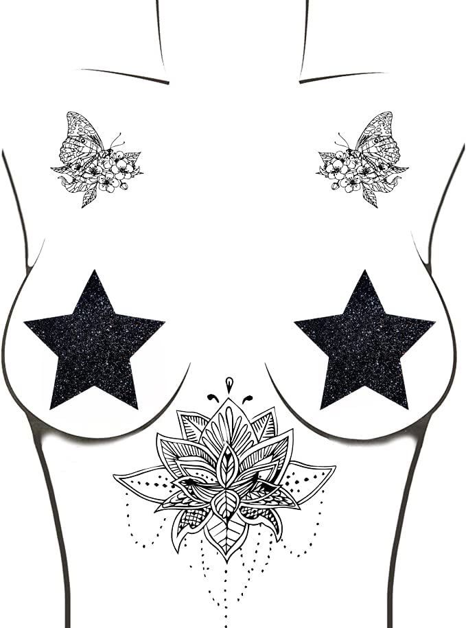 Neva Nude Black Mallice Glitter Starry Nights Bodistix - Glitter Body Stickers for Festivals, Raves, & Parties | Medical Grade Adhesive, Waterproof