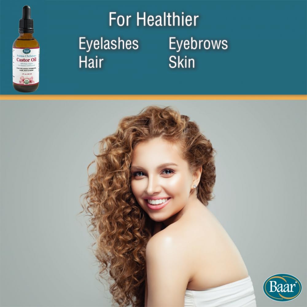 Baar Palma Christos Castor Oil, Organic, 100% Pure, Cold-Pressed, Hexane-Free Products. Helps with Conditions for Hair Growth for Eyebrows, Hair