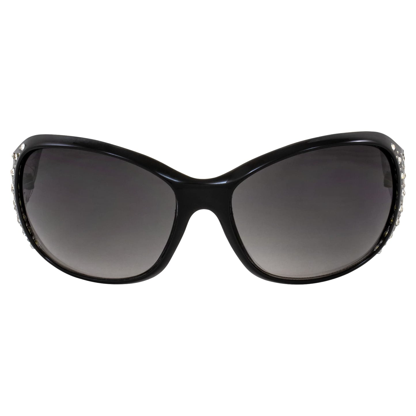 Rodeo Queen Ruth Women’s Fashion Sunglasses Black Frame w/Bling Rhinestones & Smoke Gradient Lens