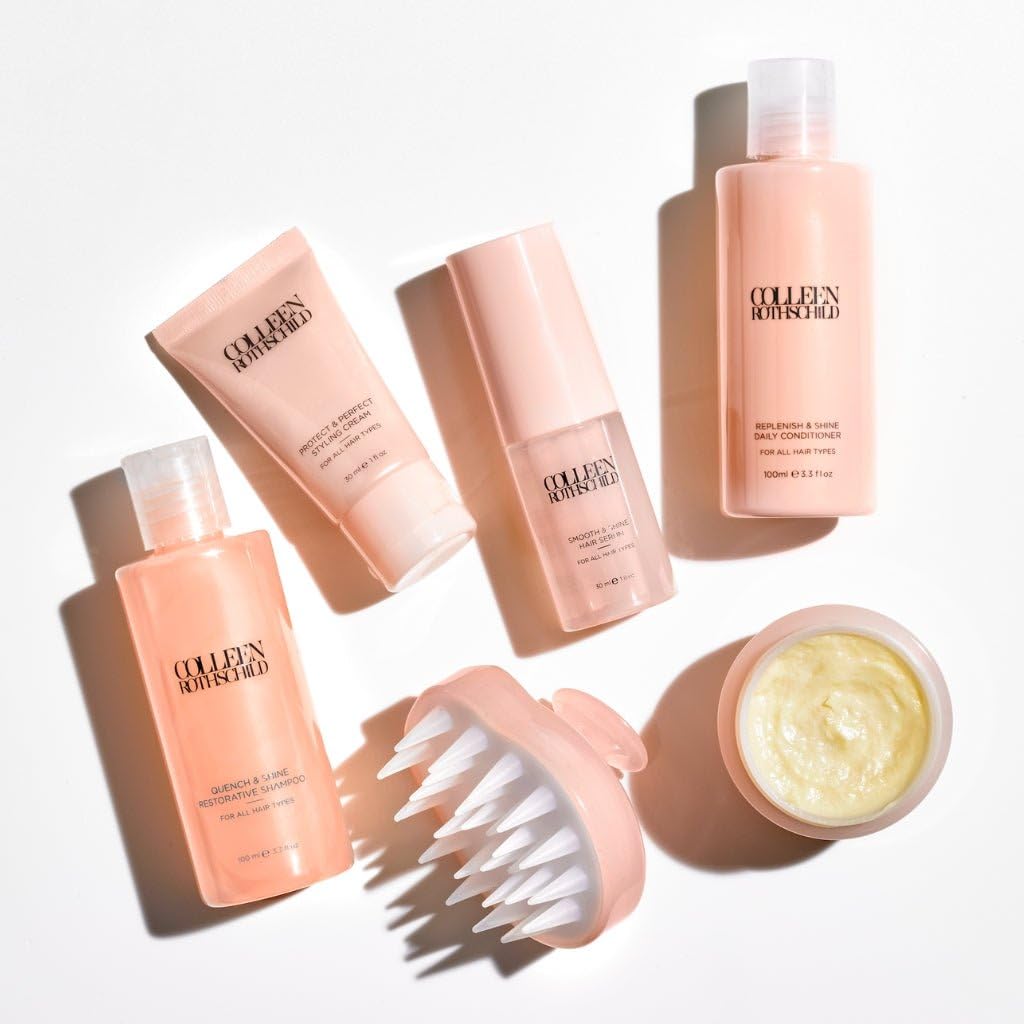 Colleen Rothschild Quench & Shine Travel Essentials Set | 7-Pc Kit for Trial or Travel | Complete Hair Care Routine (7 Count)