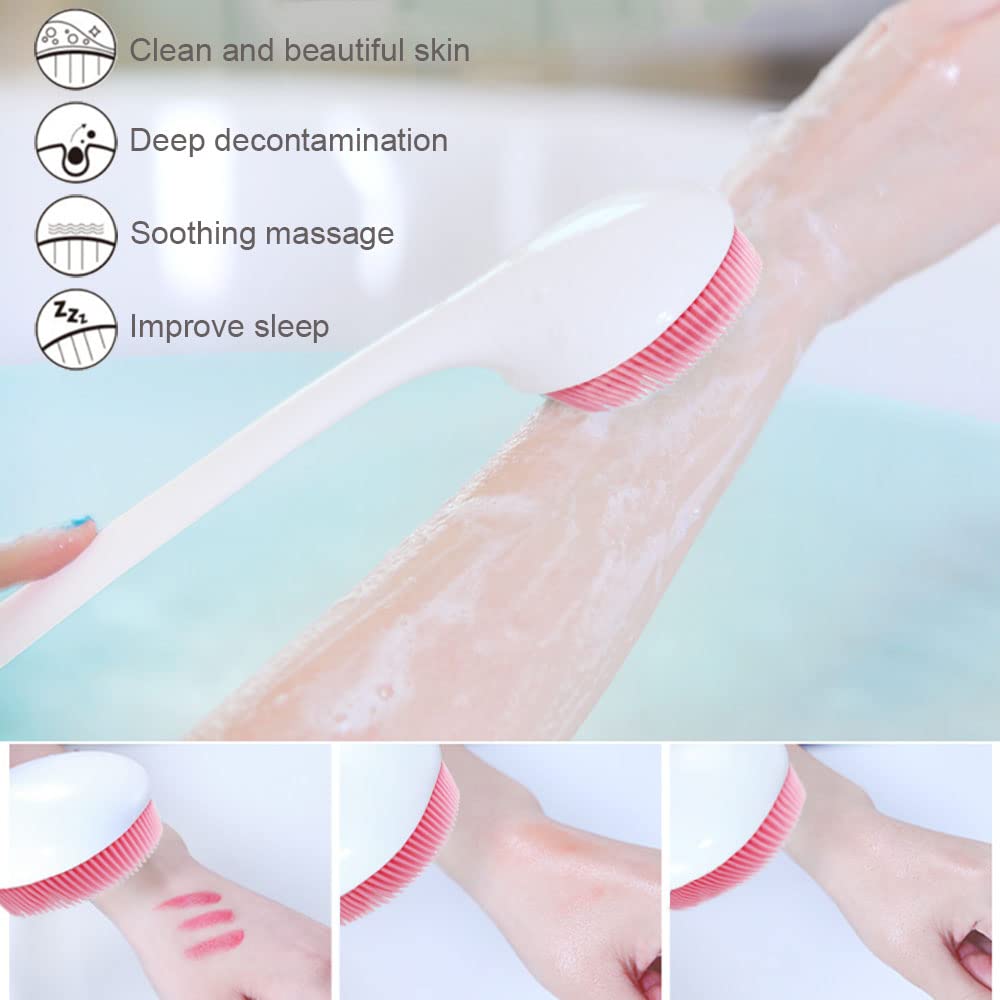Silicone Back Scrubber for Shower, Back Washer Brush Long Handle with Soft Bristles, Bath Body Shower Exfoliator Brush for Men and Women, BPA Free
