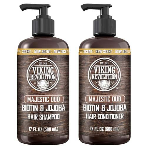 Viking Revolution Majestic Oud Mens Shampoo and Conditioner Set with Biotin and Jojoba Oil - Natural Hair Shampoo and Hair Conditioner for Men