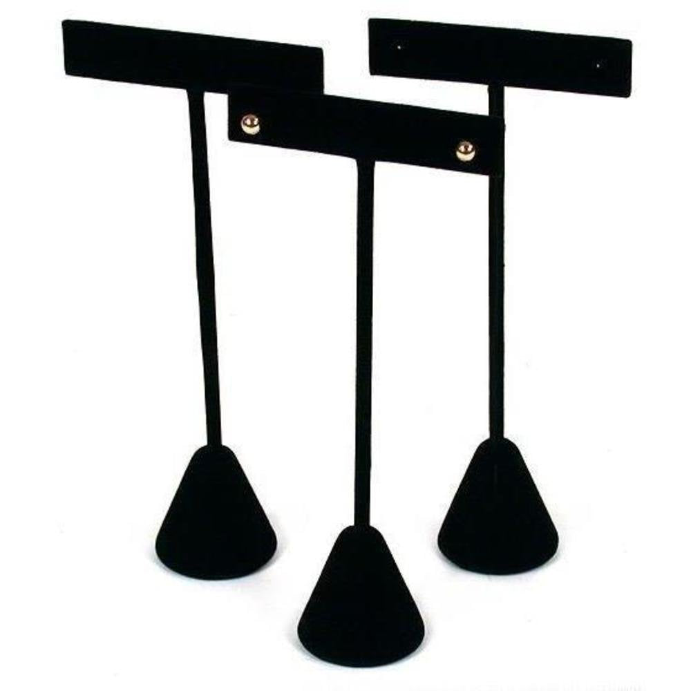 N'ice Packaging - 3 Qty Black Velvet 4.75" High Free-Standing Earring T-Stand Display, T Shape Holder for Tradeshow, Home Business, Promotion, or…
