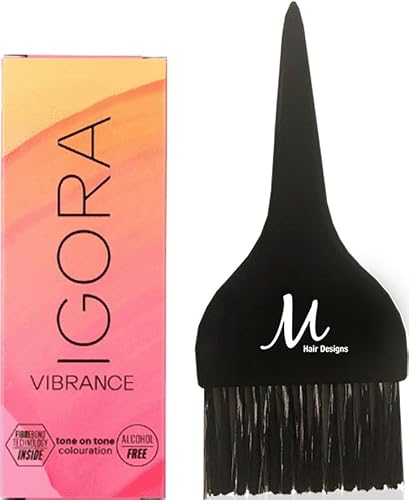 Igora Vibrance 4-00 Medium Brown Natural Extra Demi-Permanent Tone on Tone Alcohol Free Liquid Hair Color 60 ml and M Hair Designs Tint Brush (Bundle)