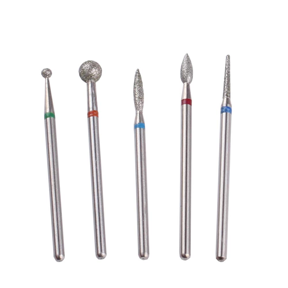 MZCMSL Diamond Cuticle Nail Drill Bits,5pcs Russian Manicure Drill Bits(Ball/Flame/Needle),3/32 Shank Cuticle Remover Bit Kit