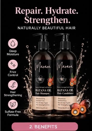 marara Batana Oil Hair Shampoo and Conditioner Set - Herbal Shampoo and Conditioner for Thinning Hair for Women & Men Hair Loss, Hair Thickening
