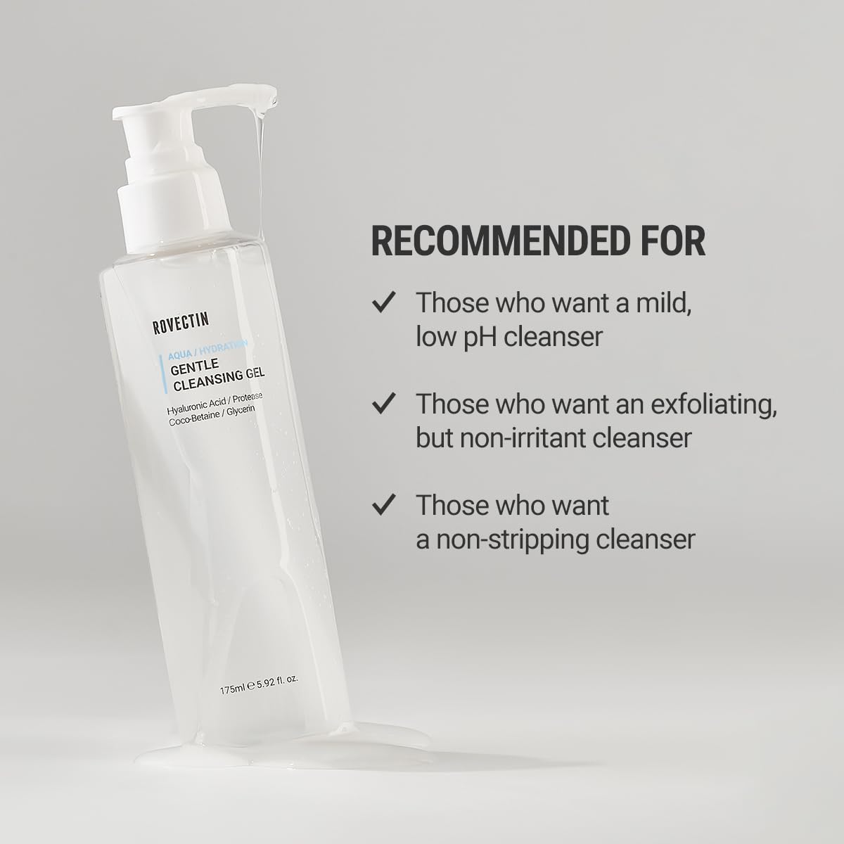 ROVECTIN Aqua Cleansing Gel (Conditioning Cleanser) Hydrating pH Balanced Facial Wash for Sensitive, Dry Skin | No Stripping, Fragrance-Free | Vegan