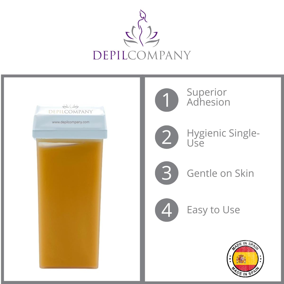 Depilcompany Roll-On Honey Wax - Warm Roll-On Depilatory Wax for Smooth Hair Removal - Soft Wax - Single-Use - Hygienic - Made in Spain - 3.53 oz (3 Beauty and Personal Care DEPILCOMPANY