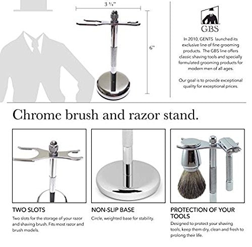 G.B.S Men's Shaving Kit - 5 Blade Razor Stainless Durable Wide Handle for Strong Grip, Shaving Brush, Razor + Brush Stand, Chrome shaving Bowl Beauty and Personal Care G.B.S