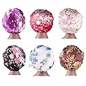 6 Pieces Large Printed Satin Bonnet Sleeping Caps Soft Elastic Wide Band for Women Hair Loss, Natural Curly Hair Braids (Printed 6pack)