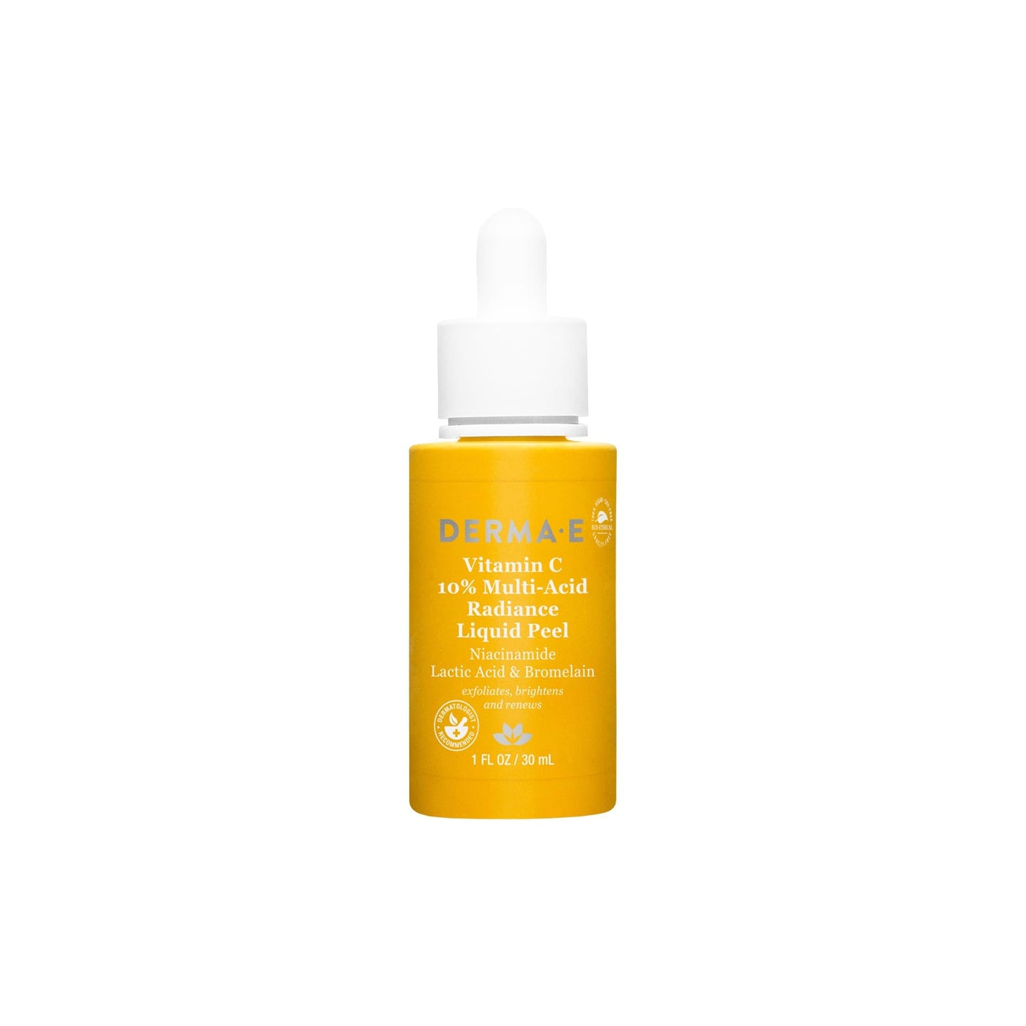 DERMA E Vitamin C 10% Multi-Acid Radiance Liquid Peel with Lactic Acid, 1 Fl Oz, Niacinamide & Bromelain, Exfoliating & Brightening Facial Peel