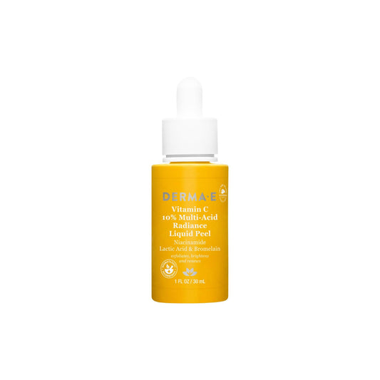 DERMA E Vitamin C 10% Multi-Acid Radiance Liquid Peel with Lactic Acid, 1 Fl Oz, Niacinamide & Bromelain, Exfoliating & Brightening Facial Peel
