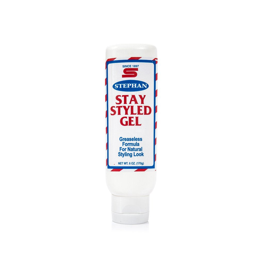 Stephan Stay Styled Hair Gel with Aloe Vera, Greaseless Firm Hold Men's Styling Formula, Flake-Free All-Day Control, 6 oz Squeeze Tube