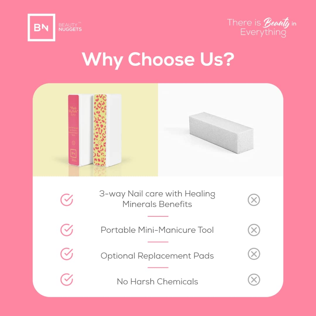 Beauty Nuggets Made My Nails Buffer, Ultimate Shine 3 Way Nail Buffing Block with Professional Nail File 120/180 Grit-Perfect All in One Manicure Tool