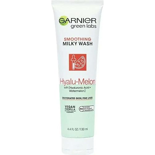 Garnier SkinActive Green Labs Hyalu-Melon Smoothing Milky Washable Cleanser with Hyaluronic Acid + Watermelon for Dehydrated Skin, Fine Lines