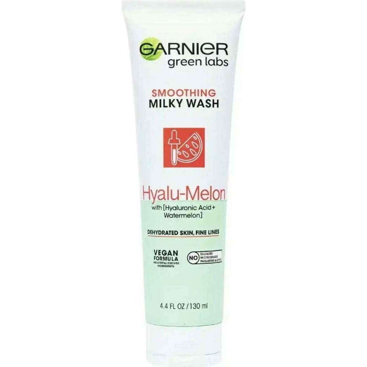 Garnier SkinActive Green Labs Hyalu-Melon Smoothing Milky Washable Cleanser with Hyaluronic Acid + Watermelon for Dehydrated Skin, Fine Lines