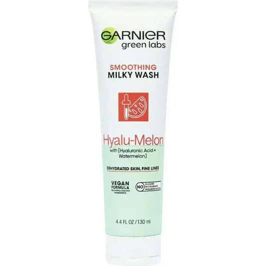 Garnier SkinActive Green Labs Hyalu-Melon Smoothing Milky Washable Cleanser with Hyaluronic Acid + Watermelon for Dehydrated Skin, Fine Lines