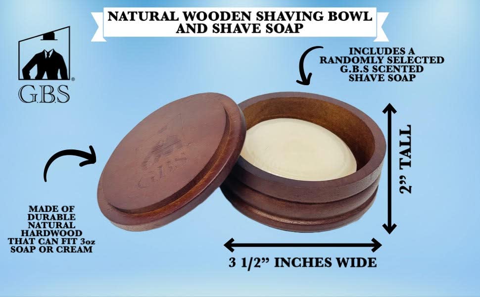 G.B.S Wooden Shaving Set, Synthetic Vegan Shaving Brush Wood Handle and Soap Bowl with All Natural Shave Soap 3IN1 Kit for Men Practical Christmas Beauty and Personal Care G.B.S