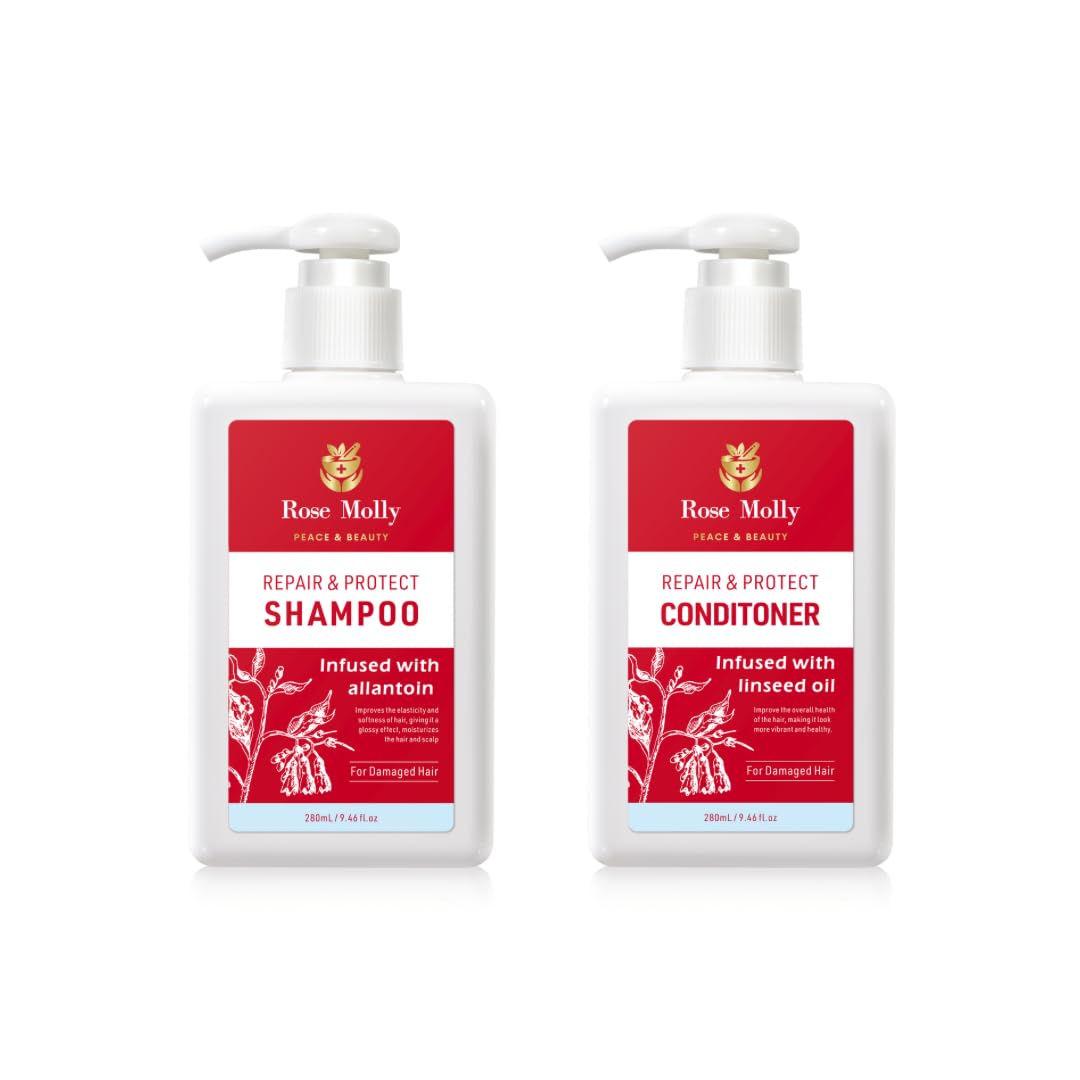 Rose Molly Repair & Protect Shampoo and Conditioner Set for Damaged Hair, 17.64 fl oz