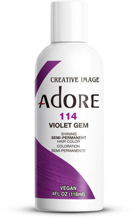Adore Semi Permanent Hair Color (114 Violet Gem) | Vegan & Cruelty-Free Purple Hair Dye | No Ammonia, No Peroxide, No Alcohol | 4 Fl Oz