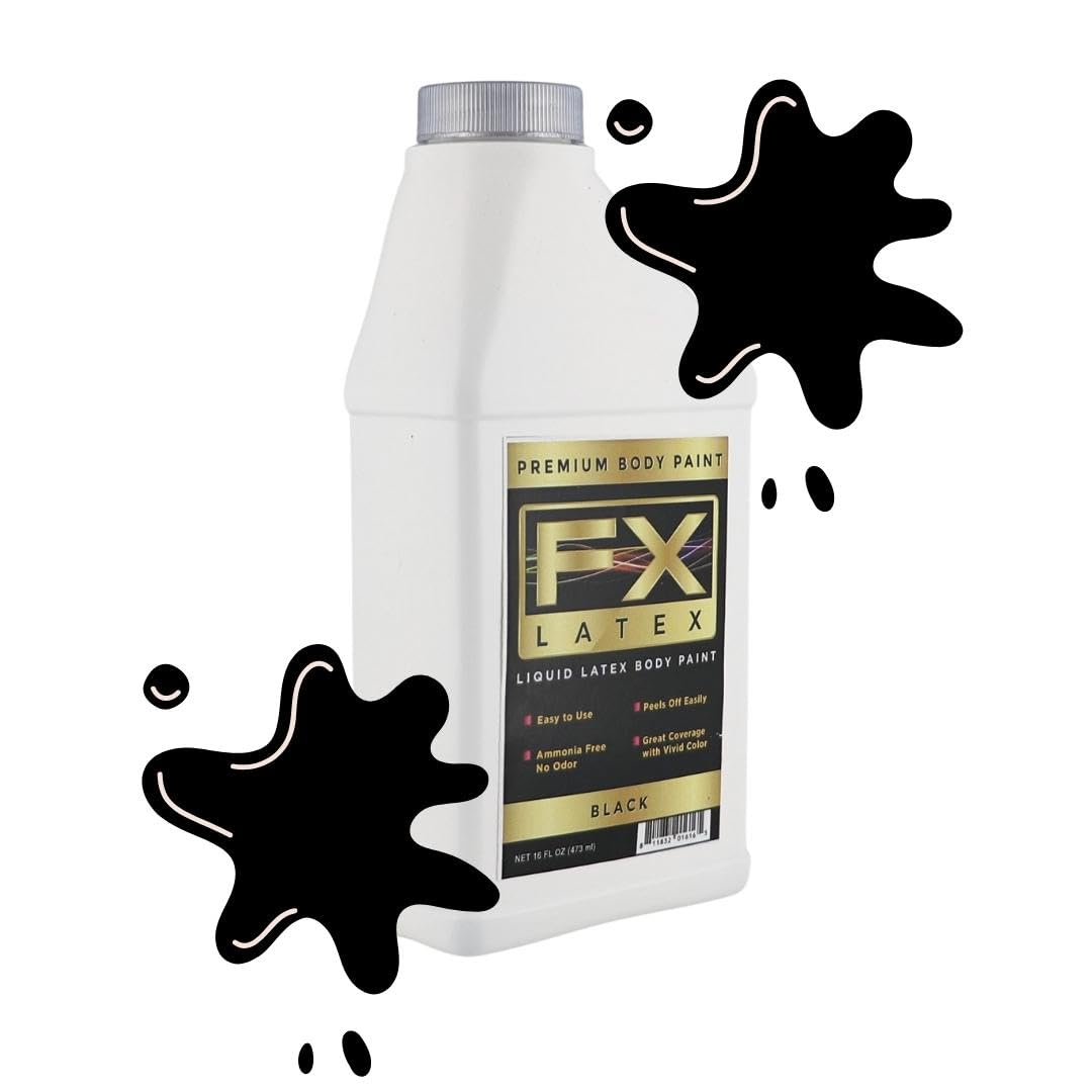Liquid Latex - Face and Body Paint, Ammonia Free, Easy On and Off, Cosplay Makeup, Create Professional Monster, Zombie Arts 16 Oz (Black)