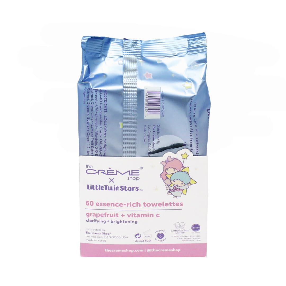 The Crme Shop Little Twin Stars 3-In-1 Complete Cleansing Wipes - Grapefruit Make Up Remover | Hydrating Makeup Wipes (60 Pre-Wet Wipes)