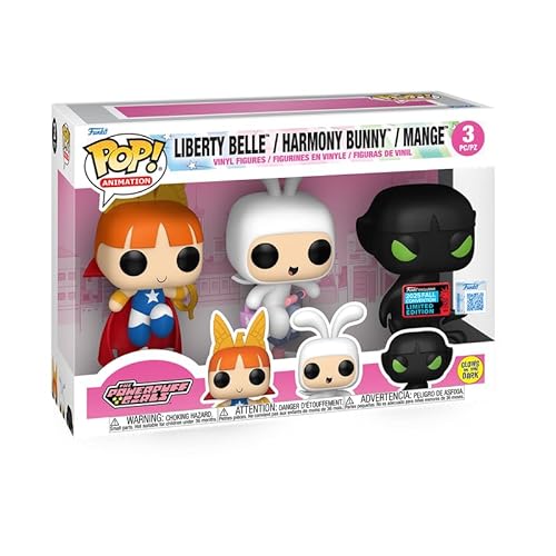 Funko Pop! Animation Powerpuff Girls Liberty Belle, Harmony Bunny, Mange 3-Pack, Glow in Dark Special Edition, 4-5.3 inches