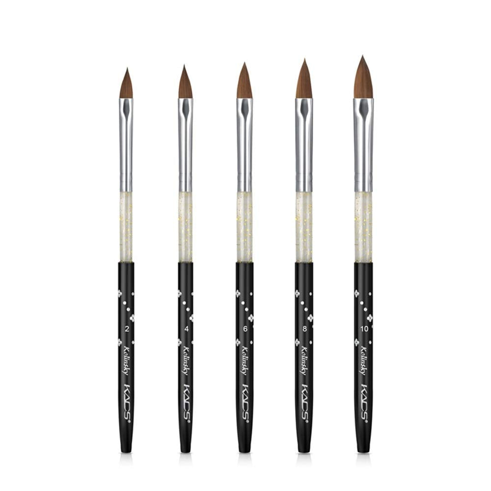 KADS Kolinsky Sable Acrylic Brush Set - 5pcs, Sizes 2# to 10#, Black Kolinsky Sable Nail Brushes Beauty & Personal Care KADS