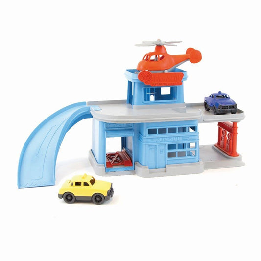 Green Toys Parking Garage Playset – 5-Piece Pretend Play Toy for Kids, Motor Skills & Role Play, BPA-Free, Dishwasher Safe, Made in USA