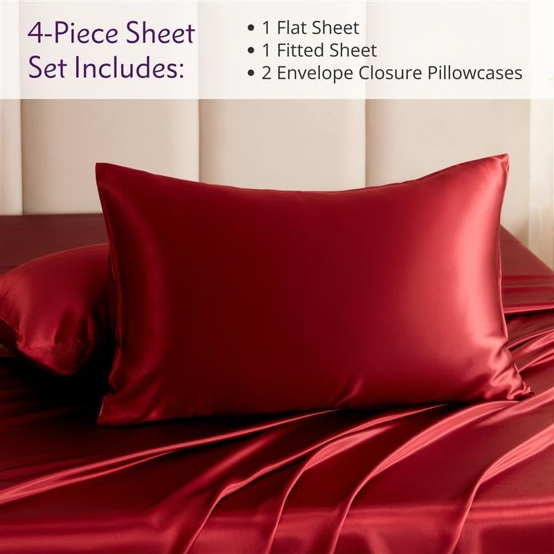 Mulberry Park Silks - 22 Momme 100% Mulberry Silk Sheets - Queen Size Bed Set - 16" Pocket - Luxurious Bed Sheets & Pillowcases, Skin-Friendly &