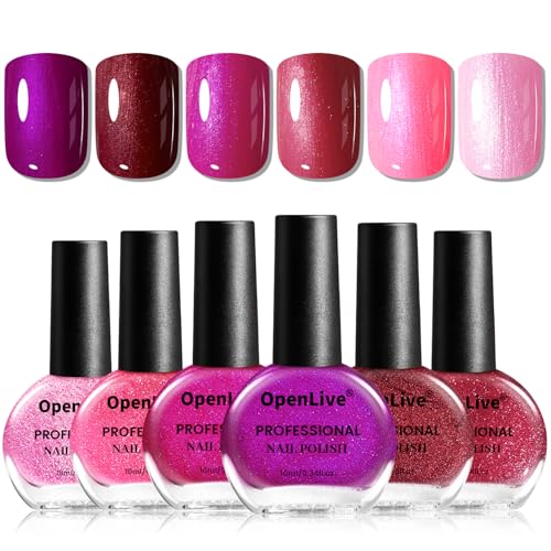 OpenLive 10ml 6 Colors Red Glitter Nail Polish Set Glitter Rose Red Pink Deep Purple Series Nail Polish Gifts for Women Beauty and Personal Care OpenLive Default Title