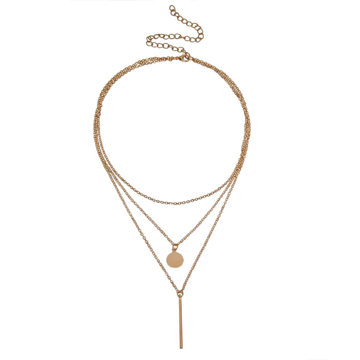 DoubleNine Multilayer Necklace Gold Bar Pendant Simple Sequins Geometric Necklace Layered for Women
