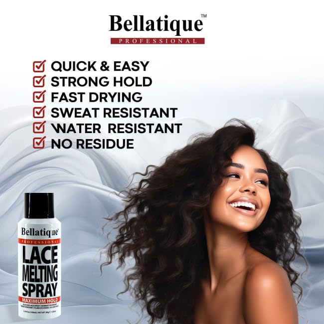 BELLATIQUE Lace Melting Spray (8.45 oz) - Maximum Hold. Flawless Edges, Quick & Easy, Fast Drying, Humidity Resistant, Sweat Resistant, All Day Hold