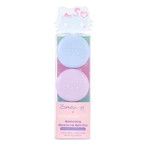 The Crème Shop x Hello Kitty Plumping Moisturizing Macaron Lip Balm, Hydrating Korean Lip Balm, 50th Year Anniversary Limited Edition Duo Lip
