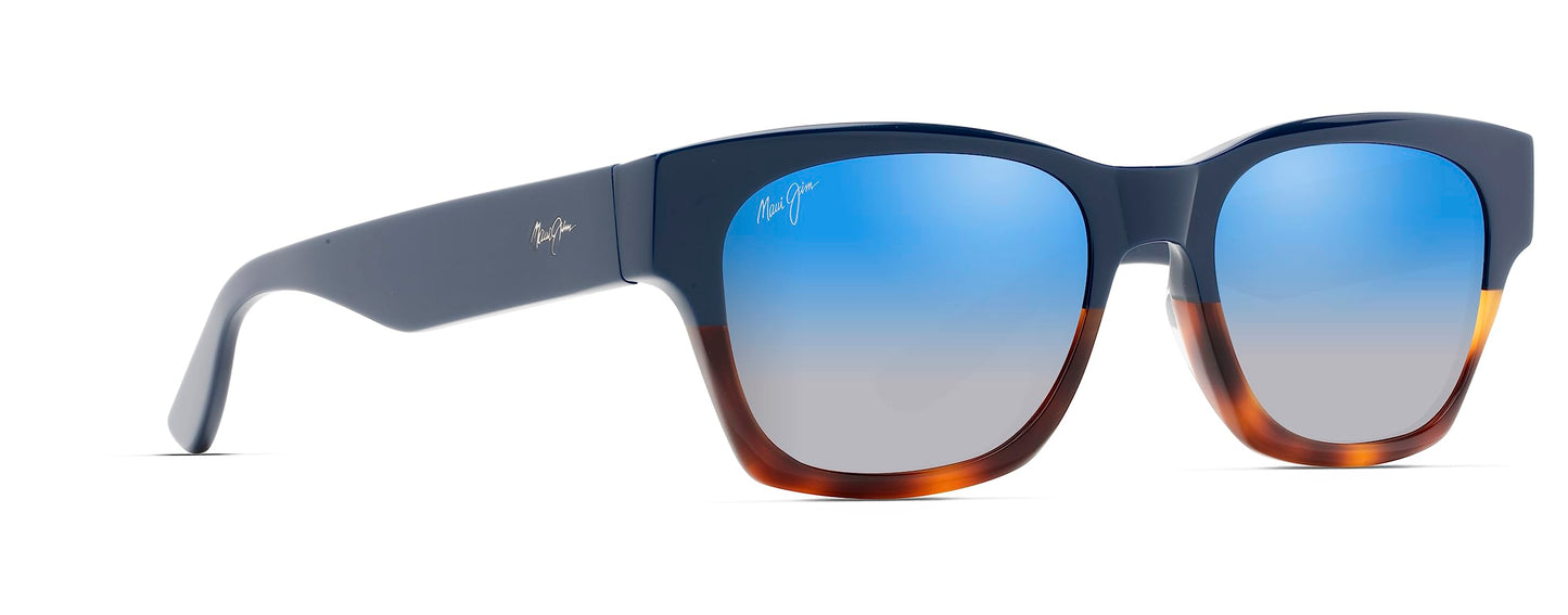 Maui Jim Men's and Women's Valley Isle Polarized Classic Sunglasses, Navy w/Tortoise/Dual Mirror Blue to Silver, Medium