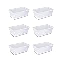 Sterilite 16428012 6 Quart/5.7 Liter Storage Box, White Lid with Clear Base (Pack of 6)