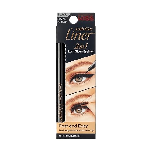 KISS Lash GLUEliner, 2-in-1 Felt-Tip Eyelash Adhesive and Eyeliner, Matte Finish, Foolproof Application, Easy Touch-Up, 0.03 Fl Oz.- Black, Packaging