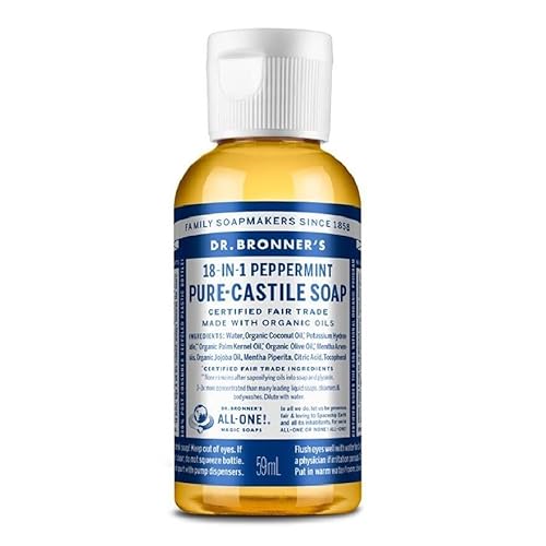 Dr. Bronner's - Pure-Castile Liquid Soap (Peppermint, Travel Size, 2 ounce) - Made with Organic Oils, 18-in-1 Uses: Face, Body, Hair, Laundry, Pets