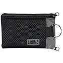 Chums Surfshorts Wallet - Lightweight Slim Wallet with RFID Blocking Card & Clear ID Window - Zippered, Minimalist Wallet w/Key Ring (Black/Gray)
