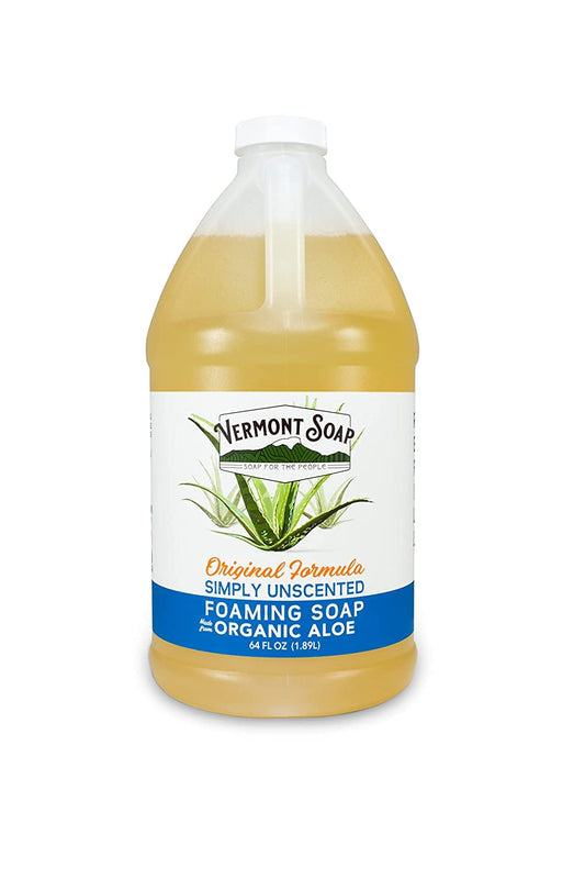 VERMONT SOAP Organic Unscented Foaming Hand Soap - Natural Moisturizing Soap for Dry Skin - Fragrance Free Liquid Bathroom Hand Soap - Simply