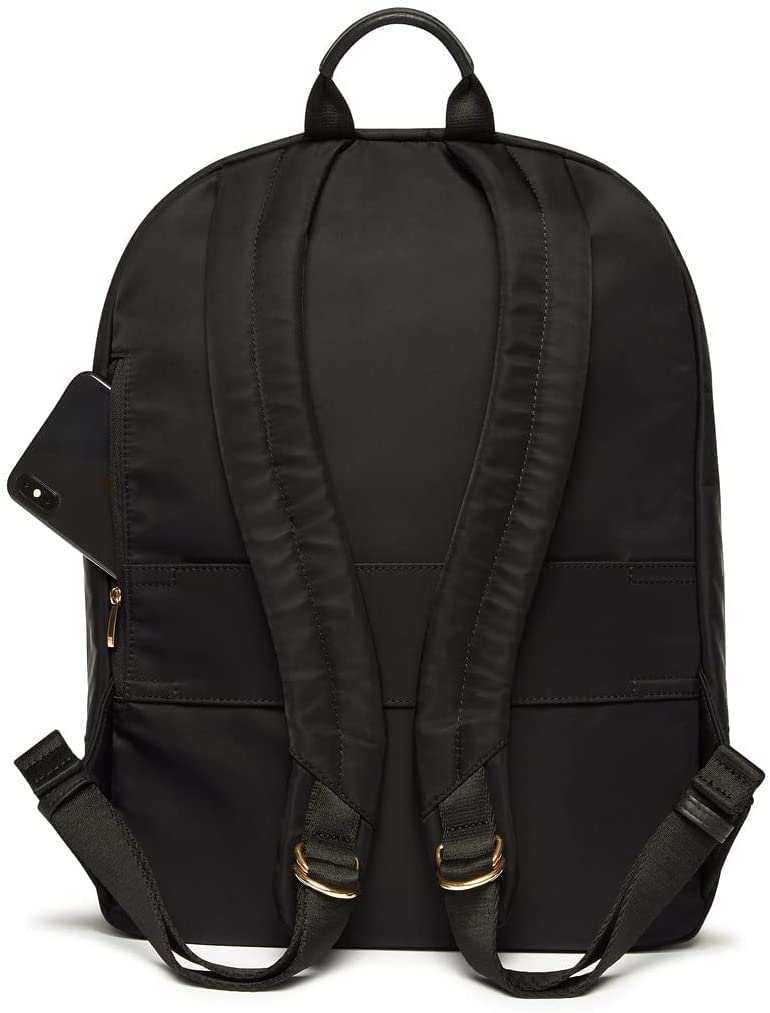 KNOMO Beauchamp Women's 14" Laptop Bag Computer Backpack Bookbag for Work, College, Travel Daypack Purse, Black, Golden Zip