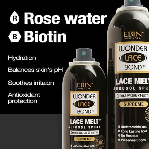 Wonder Lace Melt Aerosol Spray - Rose Water Biotin Infused 2.7 fl.oz./80ml Preserves Edges & Undetectable Lace Long lasting hold No Residue glueless