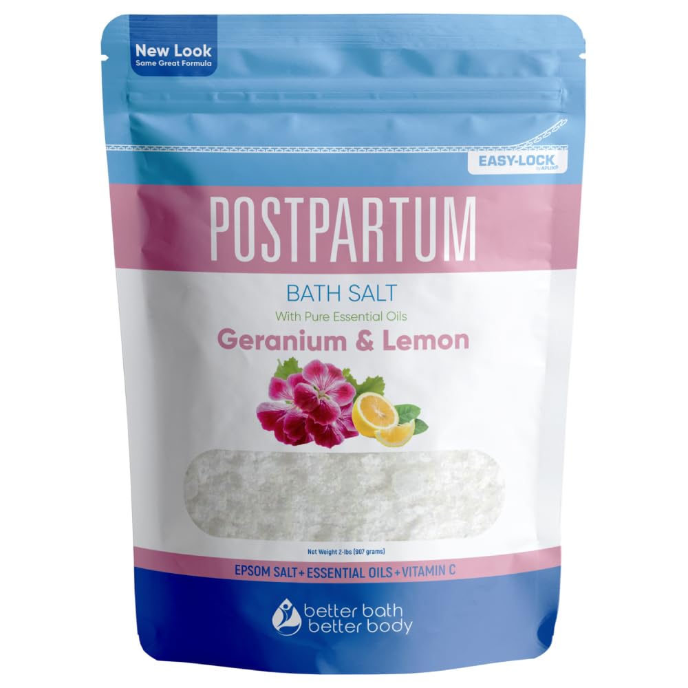 Postpartum Sitz Bath Soak (2 Lbs) Postpartum Care for New Moms Bath Salt with Essential Oils in Easy Press-Lock BPA-Free Pouch Made with Natural