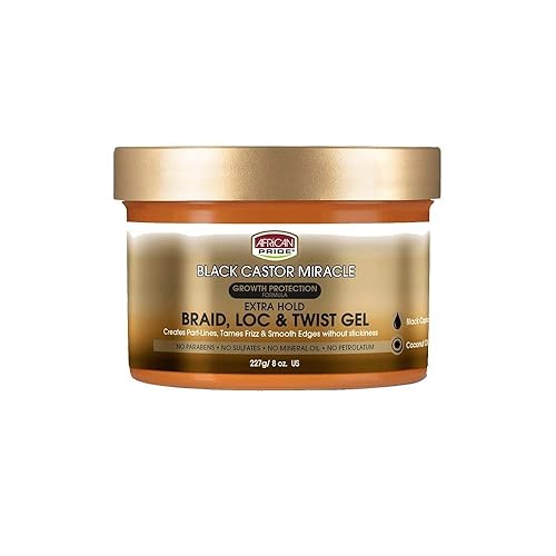 African Pride Black Castor Miracle Extra Hold Braid, Loc and Twist Gel, 8 oz
