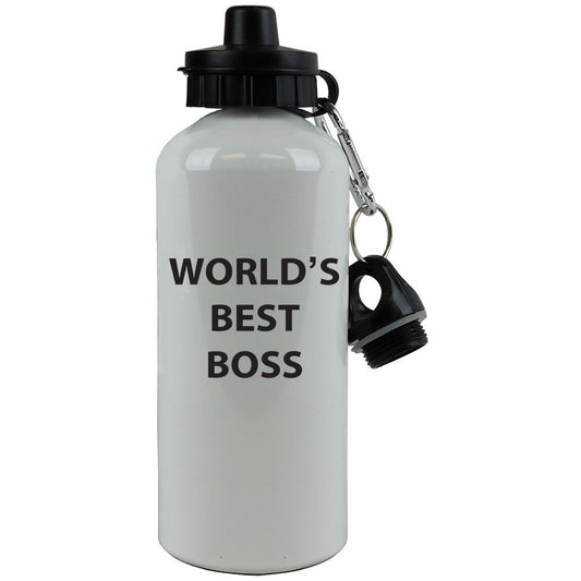 Engraved Cases White Aluminum Black World's Best Boss, 20-Ounce (600 ML) Sport Water Bottle with Sports Top, Carabiner
