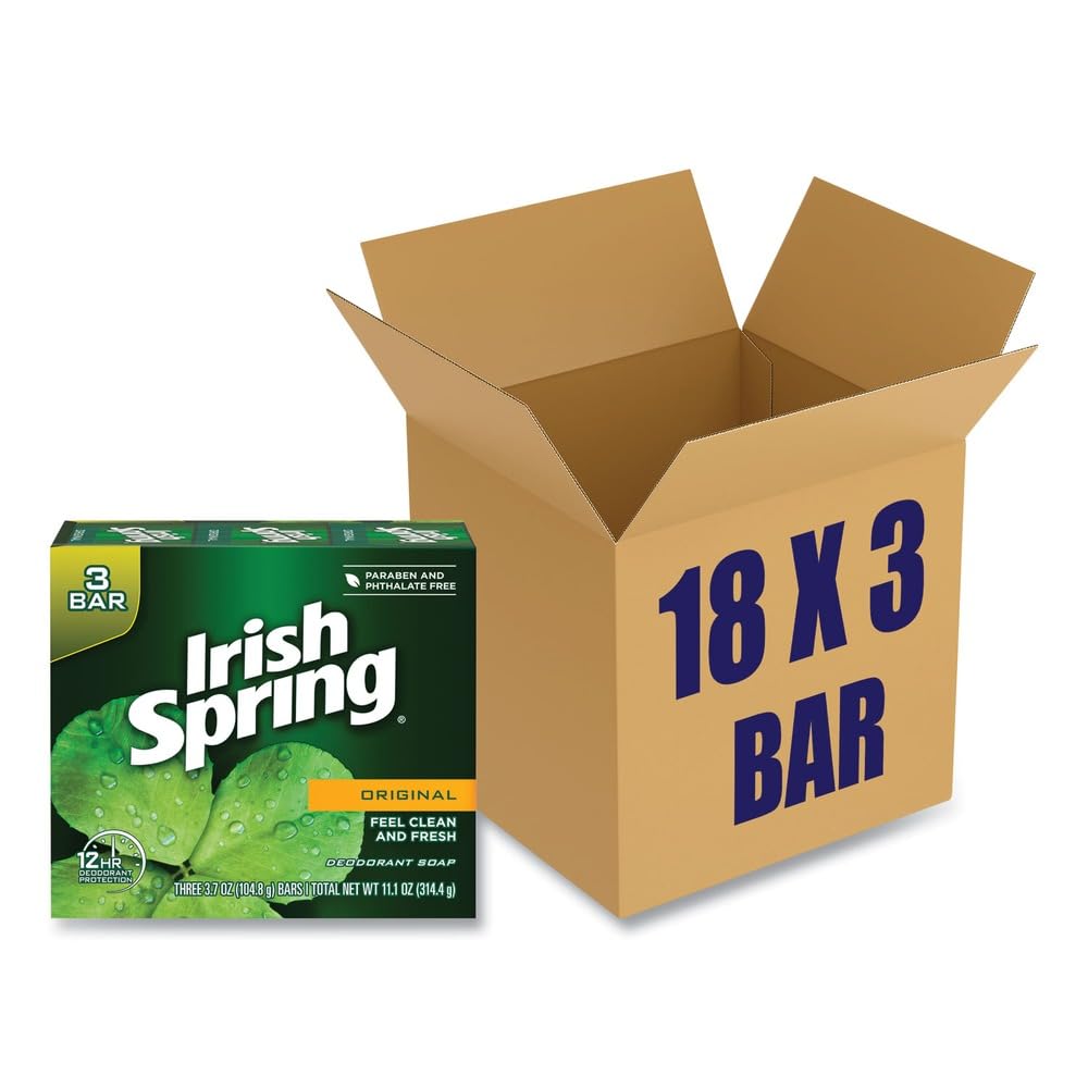 Irish Spring Original Deodorant Bar Soap, 11.25 Ounce - 3 per Pack - 18 Packs per case.