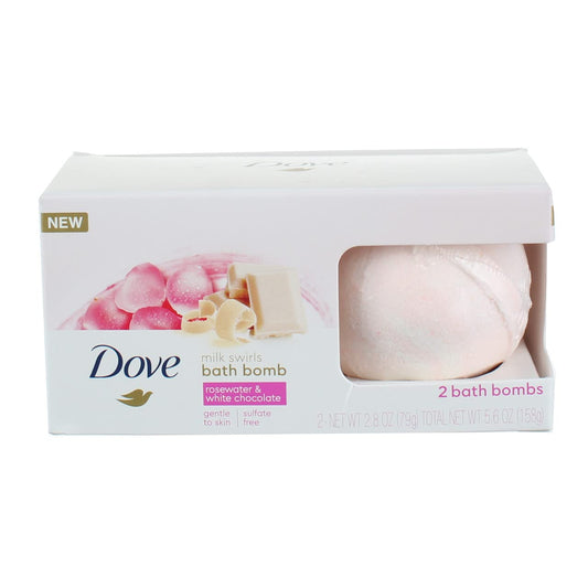 Dove Milk Swirls Bath Bombs, Rosewater & White Chocolate, 2 CT, 2.8 Oz Ea 2 CT