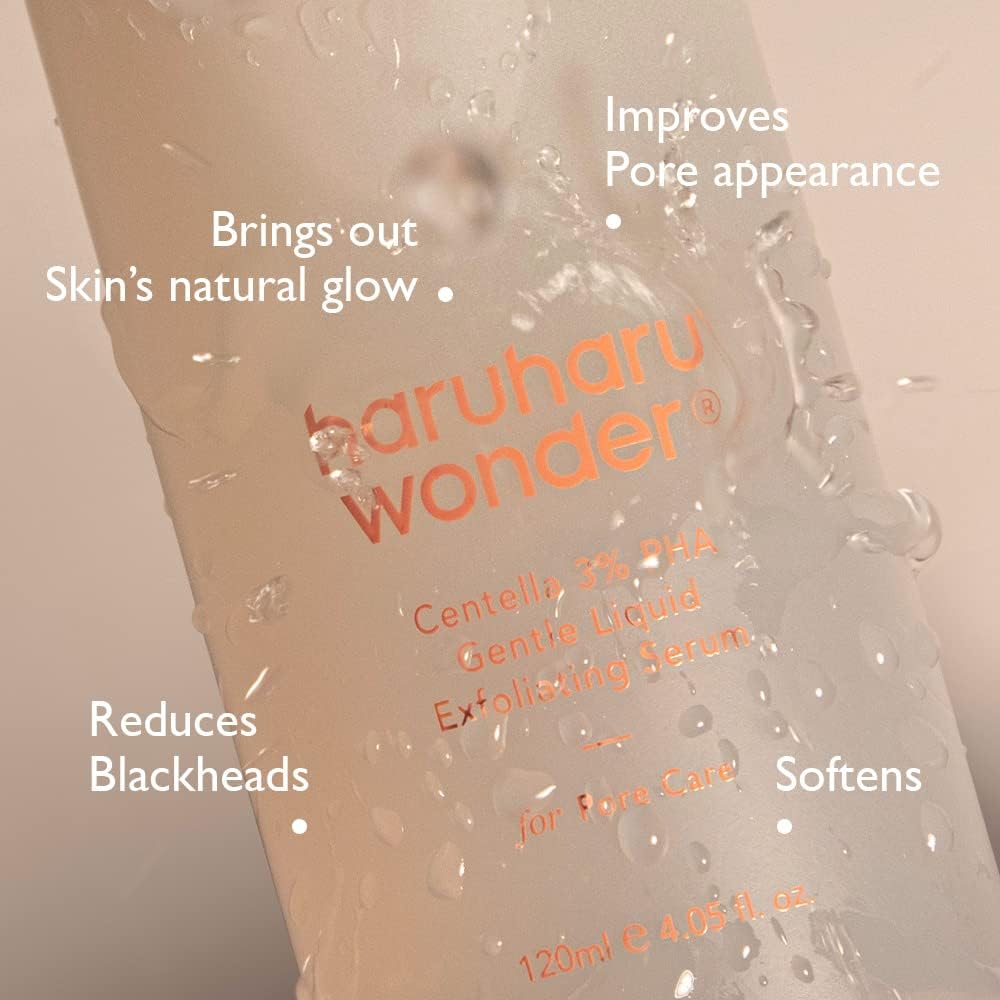 haruharu Wonder Centella 3% PHA Gentle Liquid Exfoliating Serum 4.06 fl oz, Gentle Exfoliator, Formula for Sensitive Skin, Glow Facial Serum, Vegan