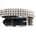 Jassion Vegetable Tanned Cowhide Leather Black Studded Belt- 1 1/4"(3.3cm) - Nickel Pyramid Studs - Punk nail, Goth (XL)