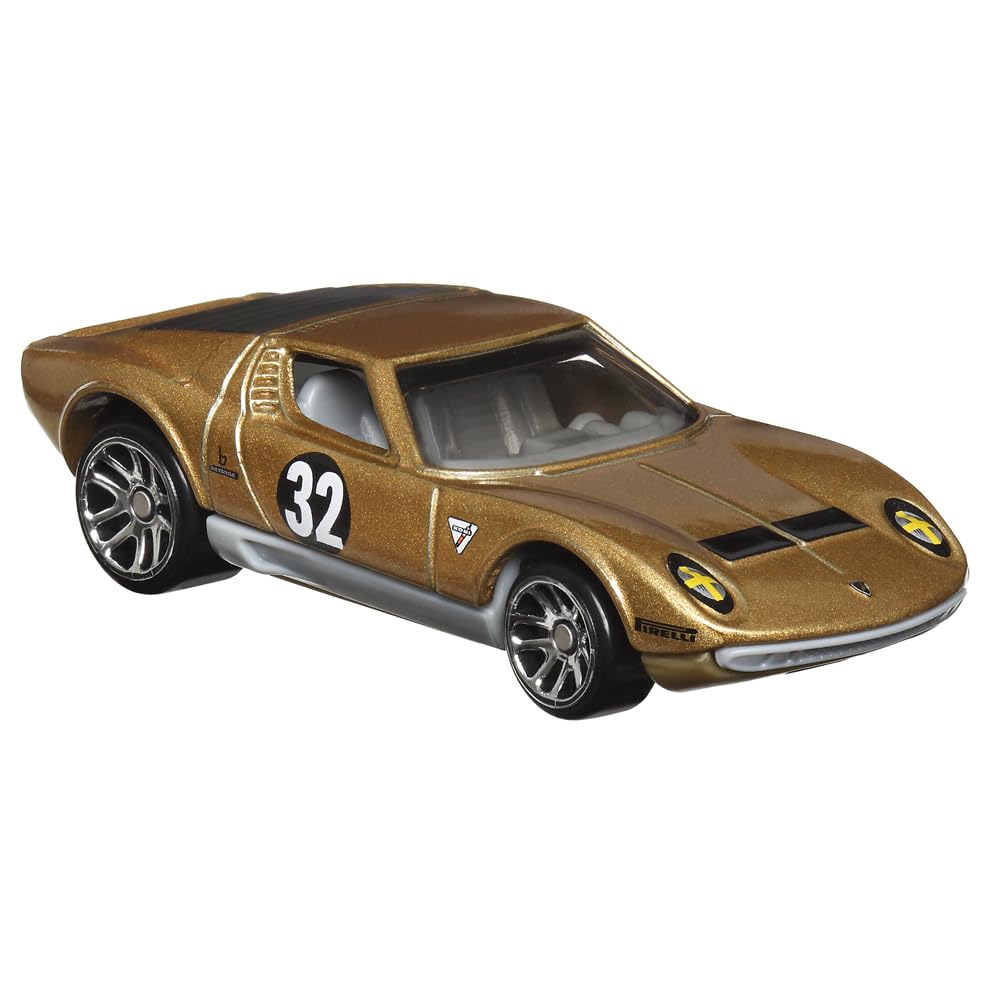 Hot Wheels Collectible Die-Cast Vintage Racing Club Vehicle - Gold Sports Car - Inspired by 1971 Lamborghini Miura SV - HRT81-4/6